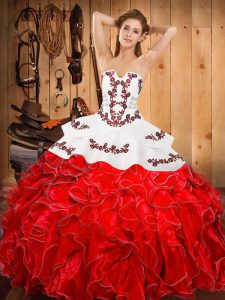 Custom Design Floor Length Lace Up 15 Quinceanera Dress Wine Red for Military Ball and Sweet 16 and Quinceanera with Emb