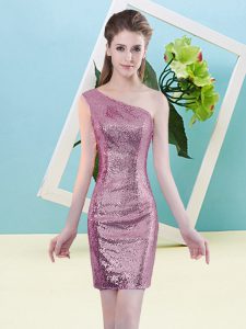 Delicate Fuchsia Zipper Prom Gown Sequins Sleeveless Mini Length