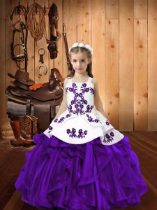 Custom Made Organza Sleeveless Floor Length Little Girls Pageant Gowns and Embroidery and Ruffles
