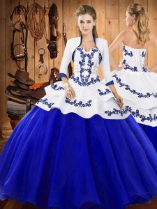 Traditional Floor Length Lace Up 15 Quinceanera Dress Royal Blue for Military Ball and Sweet 16 and Quinceanera with Emb