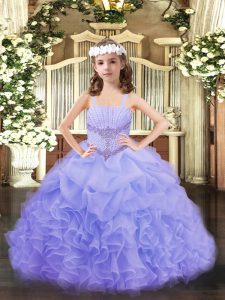 Beading and Ruffles and Pick Ups Pageant Dress Wholesale Lavender Lace Up Sleeveless Floor Length