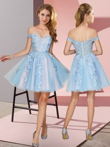 Top Selling Light Blue Sleeveless Tulle Zipper Bridesmaids Dress for Prom and Party and Wedding Party