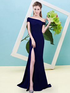 Floor Length Royal Blue Wedding Guest Dresses Elastic Woven Satin Sleeveless Ruching