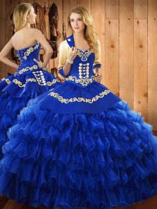 Stunning Floor Length Ball Gowns Sleeveless Blue Quinceanera Dress Lace Up