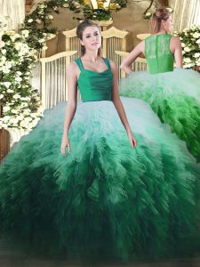 Ball Gowns Quince Ball Gowns Multi-color Straps Organza Sleeveless Floor Length Zipper