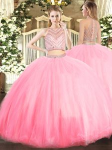 Floor Length Baby Pink Quince Ball Gowns Scoop Sleeveless Zipper