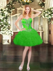 Customized Green Hoco Dress Prom and Party with Beading and Ruffles and Pick Ups Sweetheart Sleeveless Lace Up
