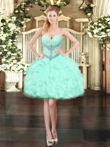 Customized Apple Green Ball Gowns Beading and Ruffles Homecoming Dress Lace Up Organza Sleeveless Mini Length