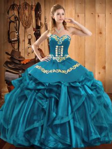 Organza Sleeveless Floor Length 15 Quinceanera Dress and Embroidery and Ruffles
