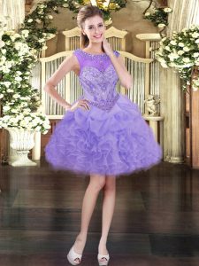 Stunning Lavender Sleeveless Organza Lace Up Junior Homecoming Dress for Prom and Party