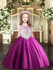 Luxurious Scoop Sleeveless Tulle Little Girl Pageant Dress Beading and Appliques Zipper