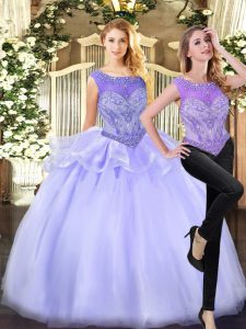 Custom Design Lavender Sweet 16 Quinceanera Dress Military Ball and Sweet 16 and Quinceanera with Beading Scoop Sleevele