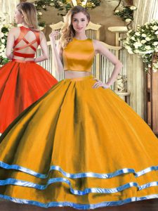 Attractive Tulle High-neck Sleeveless Criss Cross Ruching 15th Birthday Dress in Orange