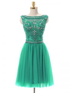 High End Empire Prom Evening Gown Turquoise Bateau Tulle Sleeveless Mini Length Zipper