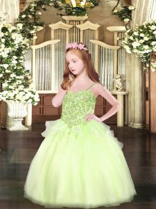 Organza Sleeveless Floor Length Kids Pageant Dress and Appliques