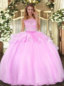 Exceptional Sleeveless Floor Length Lace Clasp Handle Sweet 16 Quinceanera Dress with Lilac