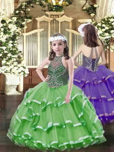Floor Length Ball Gowns Sleeveless Green Little Girls Pageant Dress Wholesale Lace Up