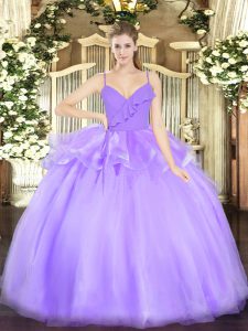 Shining Lavender Ball Gowns Spaghetti Straps Sleeveless Organza Floor Length Zipper Ruffles Vestidos de Quinceanera