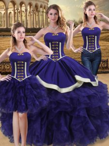Purple Three Pieces Sweetheart Sleeveless Organza Floor Length Lace Up Beading and Ruffles Sweet 16 Quinceanera Dress