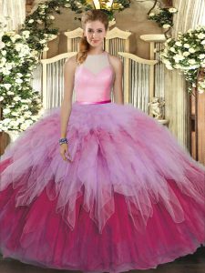 Multi-color Quinceanera Dresses Sweet 16 and Quinceanera with Beading and Ruffles High-neck Sleeveless Backless