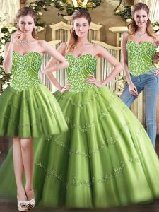 Attractive Sweetheart Sleeveless Tulle 15 Quinceanera Dress Beading Lace Up