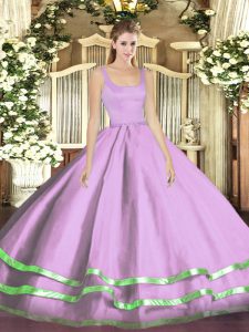 Enchanting Lavender Sleeveless Ruffled Layers Floor Length Quinceanera Gown