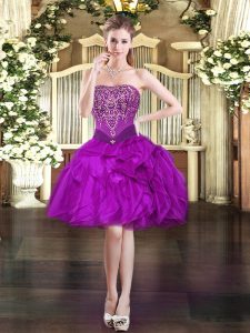 Pretty Sleeveless Beading and Ruffles Lace Up Prom Party Dress