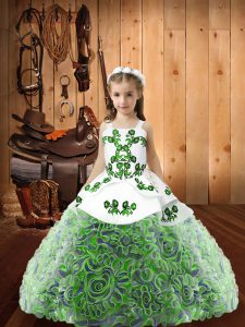 Glorious Floor Length Multi-color Pageant Dress for Teens Fabric With Rolling Flowers Sleeveless Embroidery and Ruffles