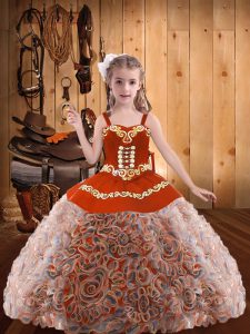 Multi-color Lace Up Kids Formal Wear Embroidery and Ruffles Sleeveless Floor Length