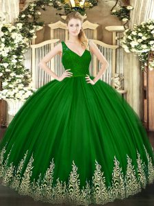 Shining Floor Length Ball Gowns Sleeveless Green Sweet 16 Dress Backless