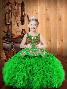 Green Straps Lace Up Embroidery Little Girls Pageant Gowns Brush Train Sleeveless