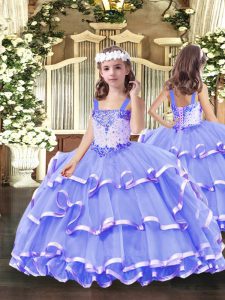 Sleeveless Beading and Ruffled Layers Lace Up Pageant Dress for Girls