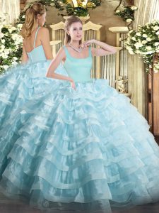Traditional Straps Sleeveless Organza Quinceanera Dresses Beading and Ruffled Layers Zipper