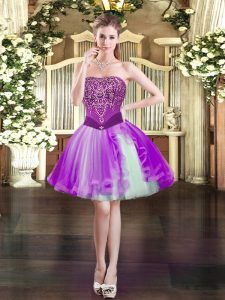 Beading Prom Evening Gown Purple Lace Up Sleeveless Mini Length