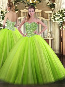 Fashionable Tulle Sweetheart Sleeveless Lace Up Beading Quinceanera Gown in