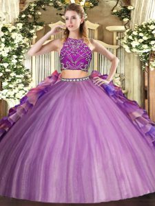Extravagant Multi-color Tulle Zipper 15th Birthday Dress Sleeveless Floor Length Beading and Ruffles