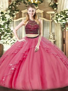 Floor Length Ball Gowns Sleeveless Coral Red Vestidos de Quinceanera Zipper