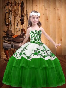 Unique Floor Length Lace Up Little Girls Pageant Gowns Green for Party and Sweet 16 and Quinceanera and Wedding Party wi