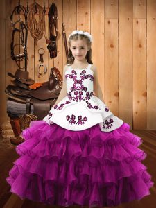 Sleeveless Embroidery and Ruffled Layers Lace Up Pageant Dress for Teens