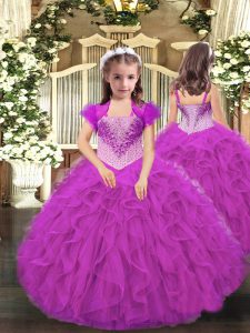 Floor Length Fuchsia Pageant Dress Toddler Straps Sleeveless Lace Up