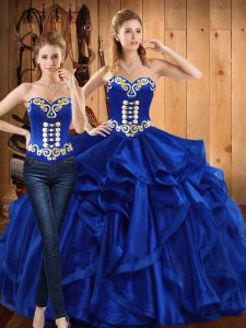 Sweetheart Sleeveless Lace Up 15 Quinceanera Dress Royal Blue Organza