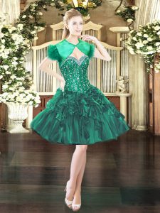 Fashion Sweetheart Sleeveless Lace Up Casual Dresses Dark Green Organza
