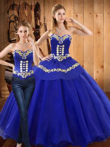 Fashion Ball Gowns 15 Quinceanera Dress Blue Sweetheart Tulle Sleeveless Floor Length Lace Up