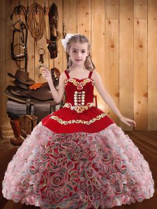 Modern Multi-color Straps Lace Up Embroidery and Ruffles Pageant Gowns For Girls Sleeveless