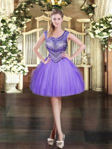 Lavender Sleeveless Beading and Ruffles Mini Length Prom Dresses