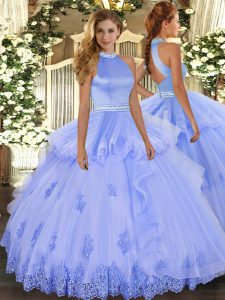 Romantic Lavender Quinceanera Gowns Military Ball and Sweet 16 and Quinceanera with Beading and Appliques Halter Top Sle