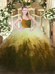 Beautiful Tulle Straps Sleeveless Zipper Ruffles 15th Birthday Dress in Multi-color