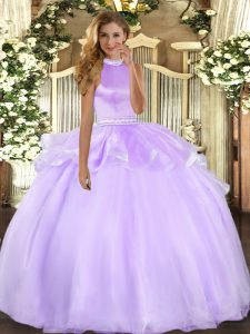 Vintage Ball Gowns Quinceanera Dress Lavender Halter Top Tulle Sleeveless Floor Length Backless
