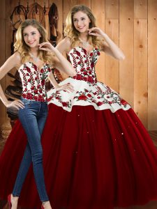 Satin and Tulle Sleeveless Floor Length 15th Birthday Dress and Embroidery