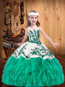 Turquoise Sleeveless Embroidery and Ruffles Floor Length Pageant Dress Toddler